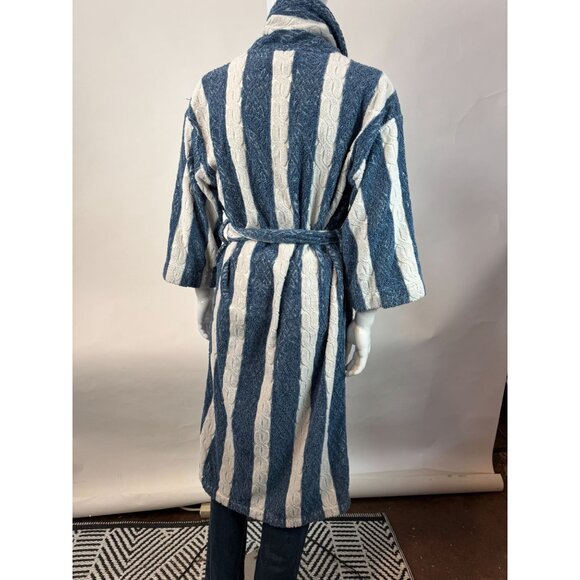 Nautica Vintage 80s Blue & White Striped 100% Cotton Robe One Size Made In Turke - Picture 13 of 16